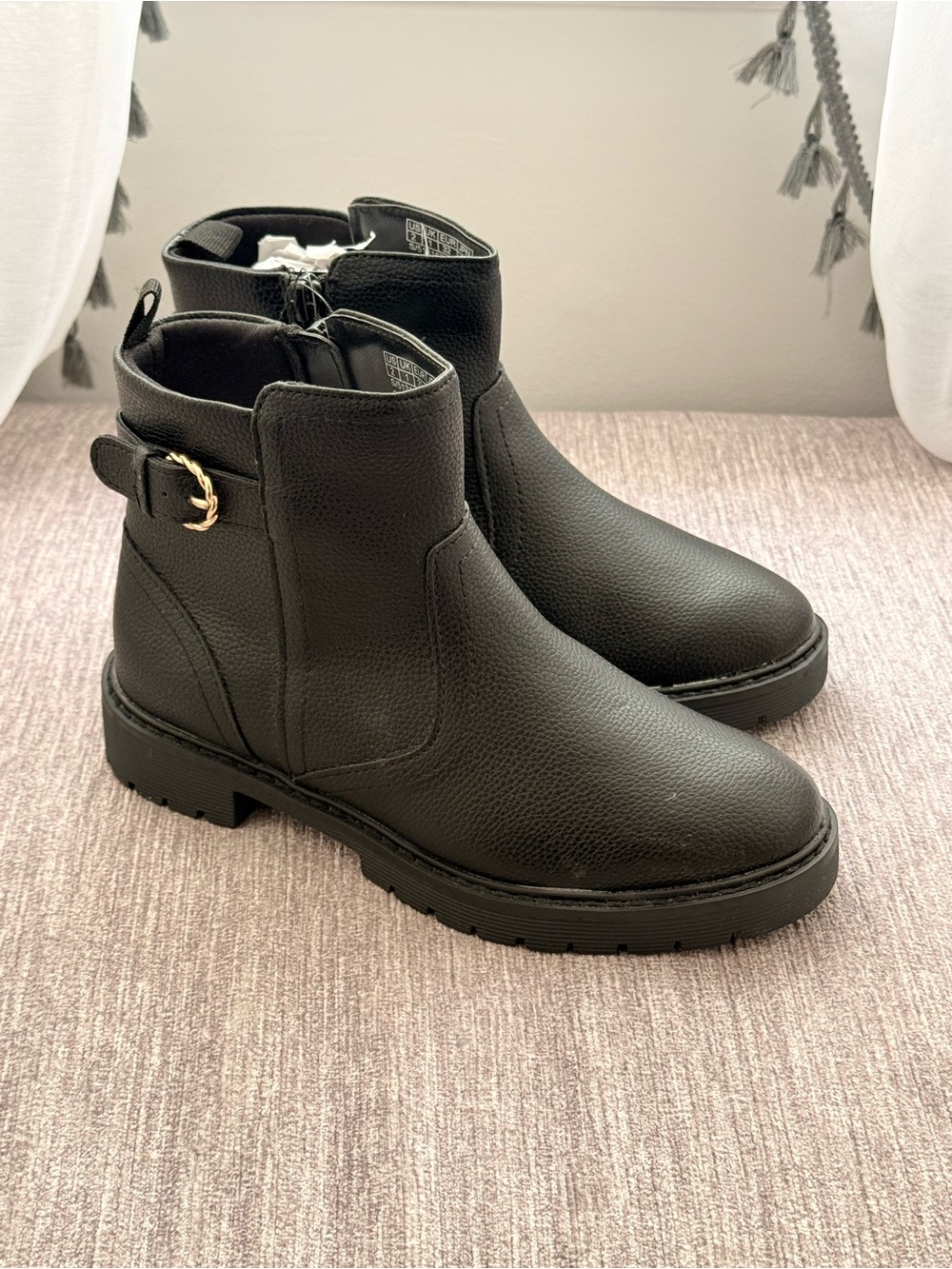 Gap Kids - Black Ankle Boots with Decorative Gold Buckle - Size 2